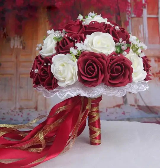 2023 Wedding Bouquets Handmade Bridal Flower Wedding Party Gifts Wedding Accessories Flowers Pears beaded with Ribbon