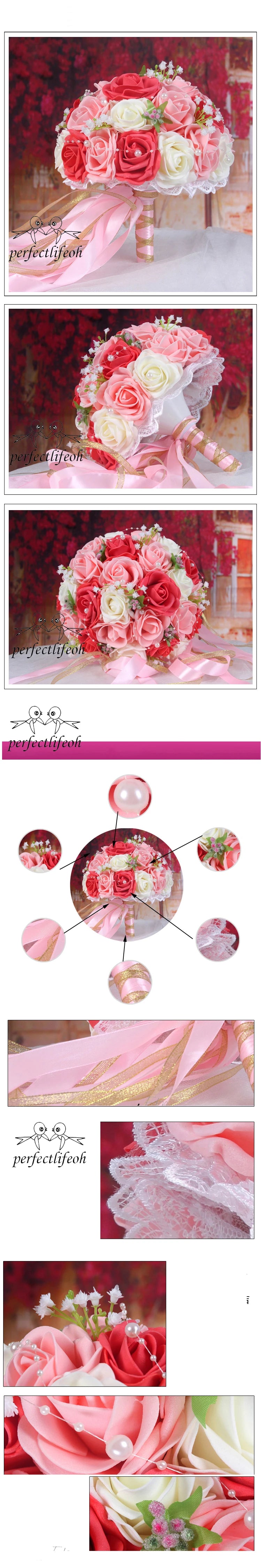Perfectlifeoh Burgundy Wedding Bouquet Pink/Red/White/Royal Blue Bridal Bridesmaid Artificial Flower Rose Bride