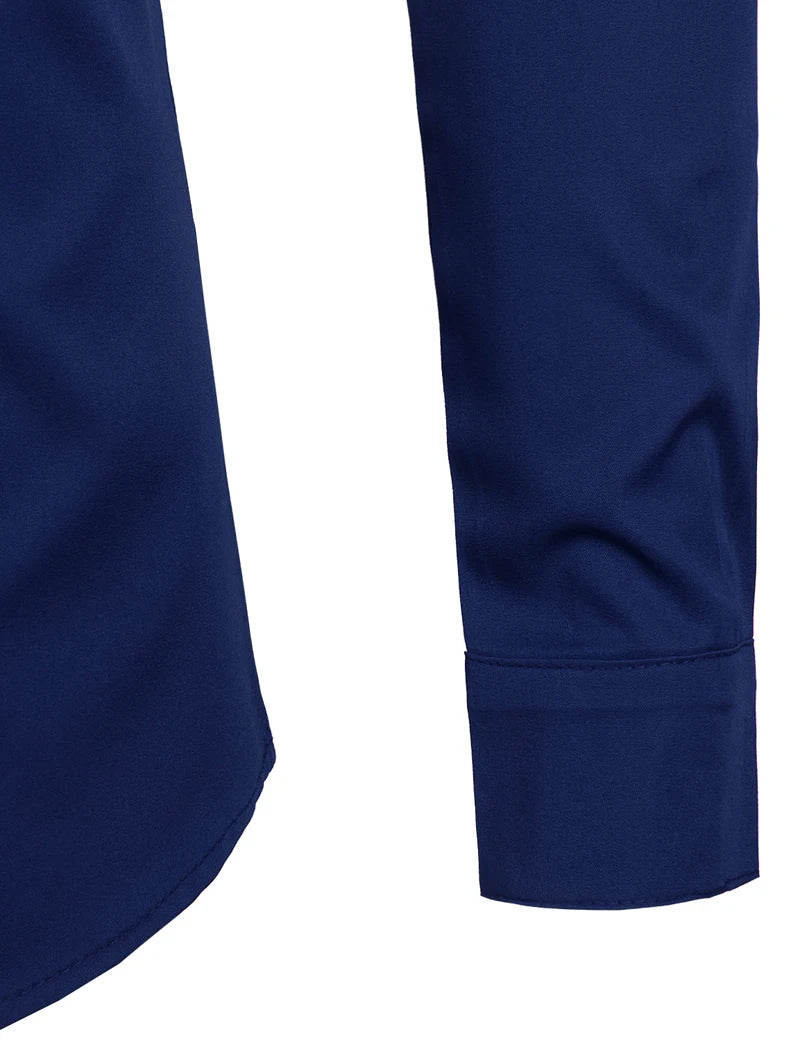 Men's Royal Blue Dress Shirts 2022 Brand Banded Mandarin Collar Shirt Male Long Sleeve Casual Button Down Shirt with Pocket 2XL