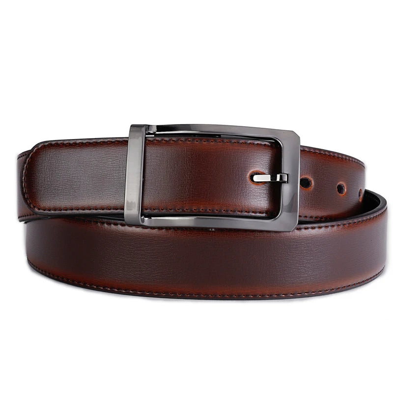 1Pcs Men's Genuine Leather Reversible Belt Rotated Buckle Two In One Big And Tall