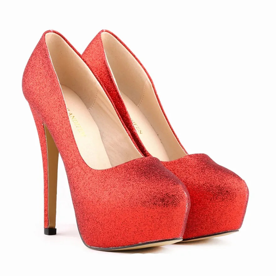 New Fashion High Platform Shallow Women Wedding Shoes Solid Sequined Cloth Round Toe Elegant High Heels Shoes Women's Size 35-42