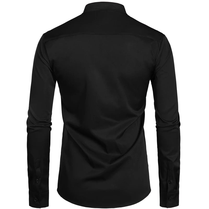 Men's Royal Blue Dress Shirts 2022 Brand Banded Mandarin Collar Shirt Male Long Sleeve Casual Button Down Shirt with Pocket 2XL