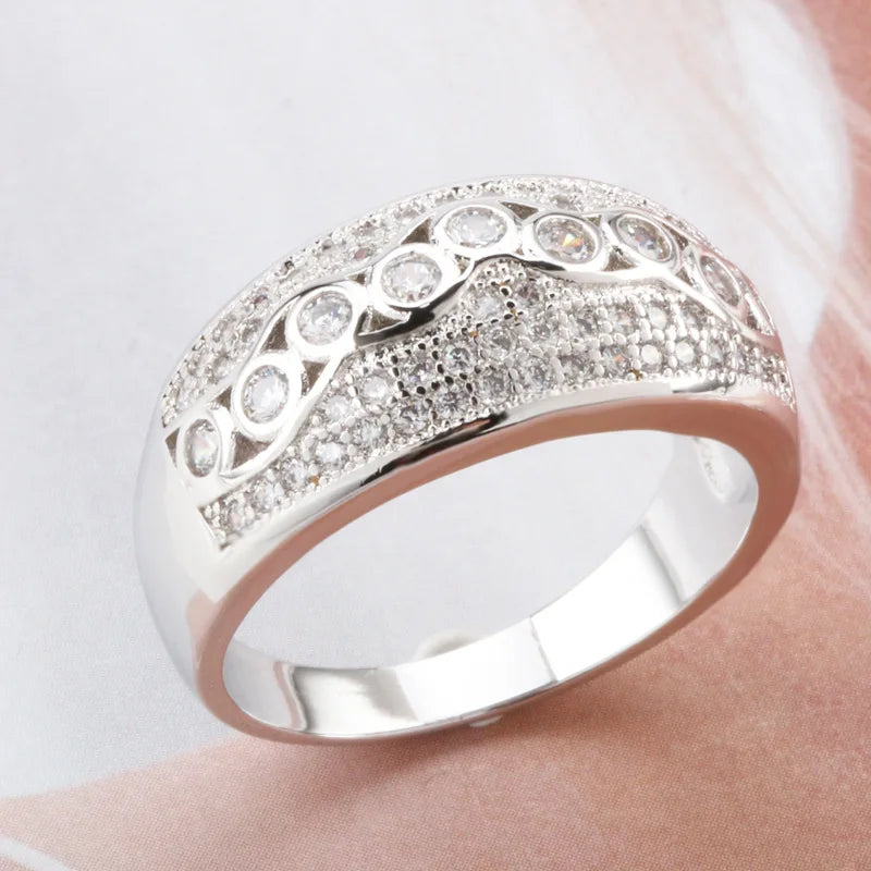 Buyee 925 Sterling Silver Big Ring Finger White Zircon Ring for Woman Man Fashion Luxury Wedding Party Fine Jewelry Circle