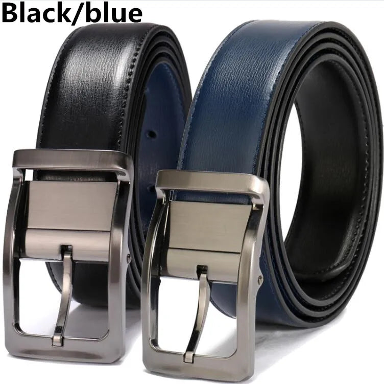 1Pcs Men's Genuine Leather Reversible Belt Rotated Buckle Two In One Big And Tall