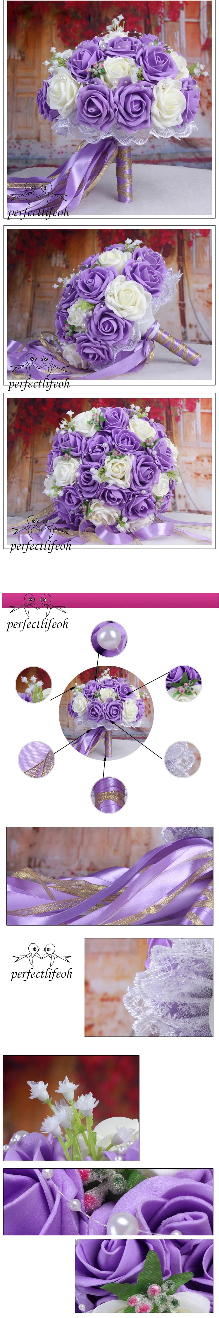 Perfectlifeoh Burgundy Wedding Bouquet Pink/Red/White/Royal Blue Bridal Bridesmaid Artificial Flower Rose Bride