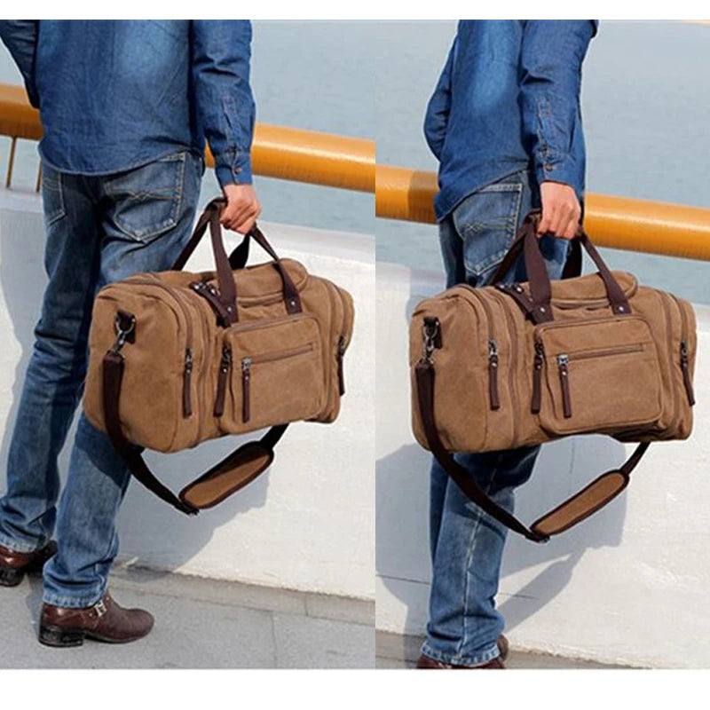 Travel Handbag for Men Hand Luggage Bags Canvas Travel Duffle Bag Weekend Shoulder Bagpack Multifunctional Lightweight Handbags