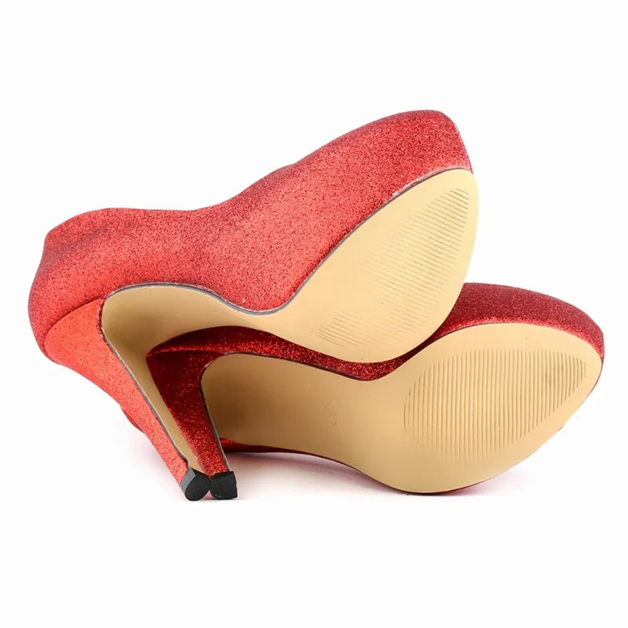 New Fashion High Platform Shallow Women Wedding Shoes Solid Sequined Cloth Round Toe Elegant High Heels Shoes Women's Size 35-42