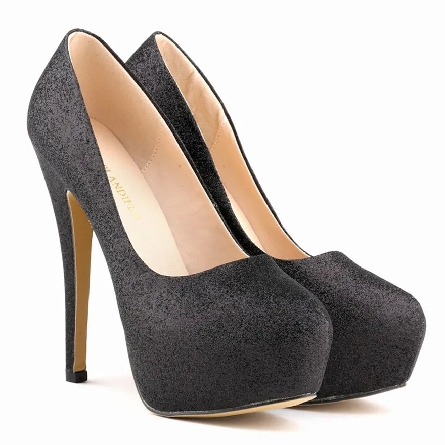 New Fashion High Platform Shallow Women Wedding Shoes Solid Sequined Cloth Round Toe Elegant High Heels Shoes Women's Size 35-42
