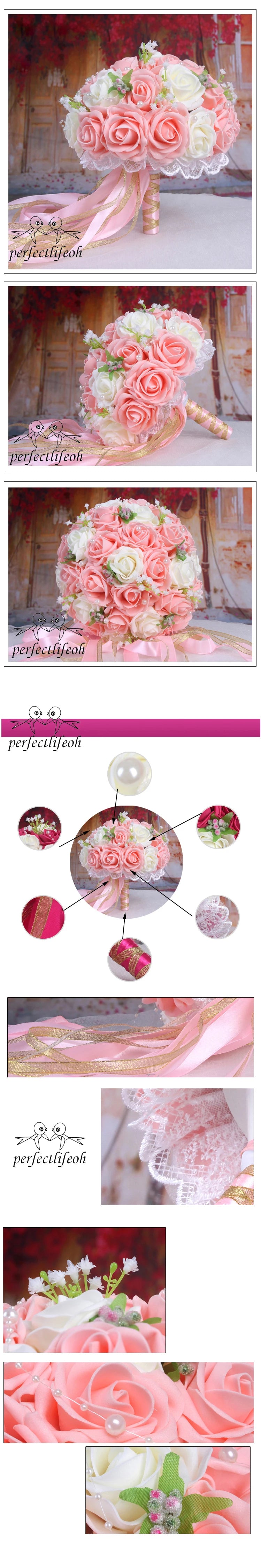 Perfectlifeoh Burgundy Wedding Bouquet Pink/Red/White/Royal Blue Bridal Bridesmaid Artificial Flower Rose Bride