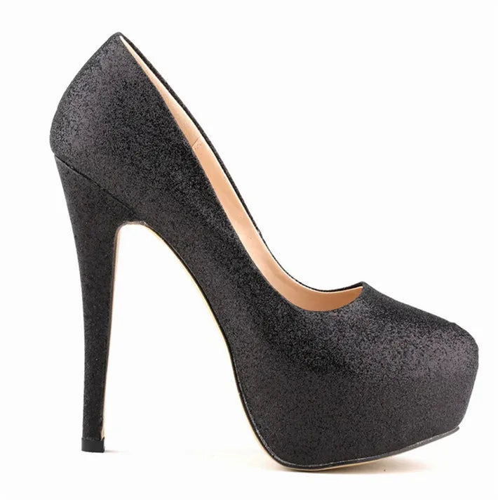 New Fashion High Platform Shallow Women Wedding Shoes Solid Sequined Cloth Round Toe Elegant High Heels Shoes Women's Size 35-42