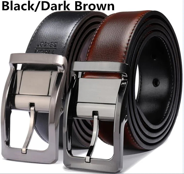 1Pcs Men's Genuine Leather Reversible Belt Rotated Buckle Two In One Big And Tall