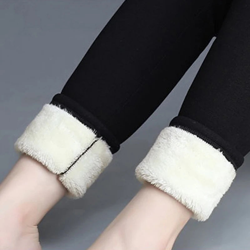 Winter Women Leggings Solid Warm Leggings Thicken Lambwool Hight Waist Fleece Keep Butt Lift High Stretchy Walking Pants Pocket