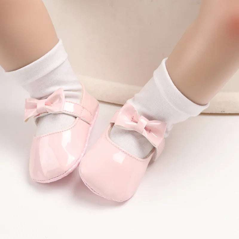 Newborn Baby Shoes Baby Girls Shoes PU Anti-slip Bowknot Classic Princess Dress Shoes First Walker Toddler Crib Shoe Moccasins