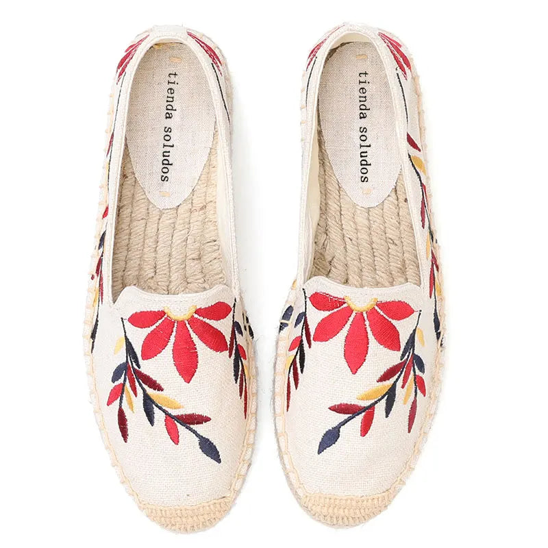 Round Toe Womens Espadrilles Flat Shoes 2022 Hot Sale Real Platform Rubber Slip-on Casual Floral Zapatillas Mujer Sapatos Hemp