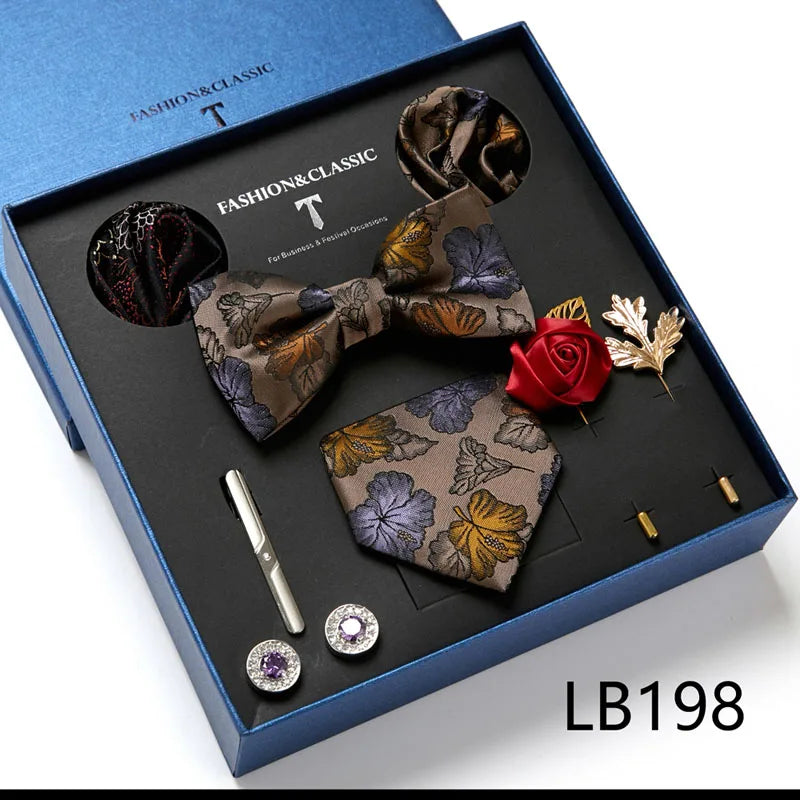 Men's Tie Set Luxury Gift Box Silk Tie Necktie Set 8pcs Inside Packing Festive Present Cravat Pocket Squares Holiday Gift Men