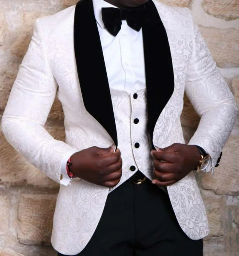 Men Suits Light Navy Blue and Black Groom Tuxedos Shawl Lapel Groomsmen Wedding Best Man ( Jacket+Pants+Bow Tie+Vest ) C684