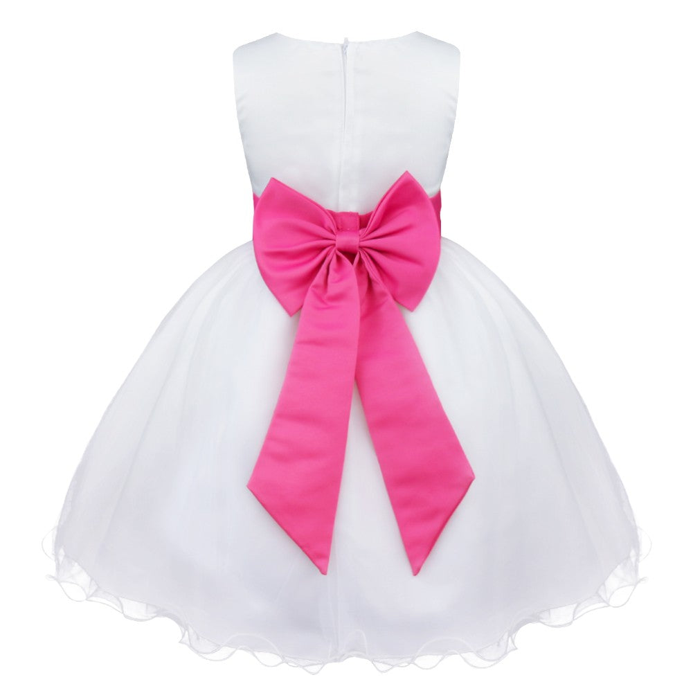 Kids Girls Wedding Pageant Dress White Bridesmaid Dresses Formal Party Princess Vestidos Cute Big Bowknot Sash Flower Girl Dress