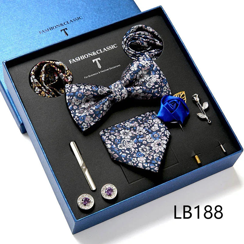 Men's Tie Set Luxury Gift Box Silk Tie Necktie Set 8pcs Inside Packing Festive Present Cravat Pocket Squares Holiday Gift Men