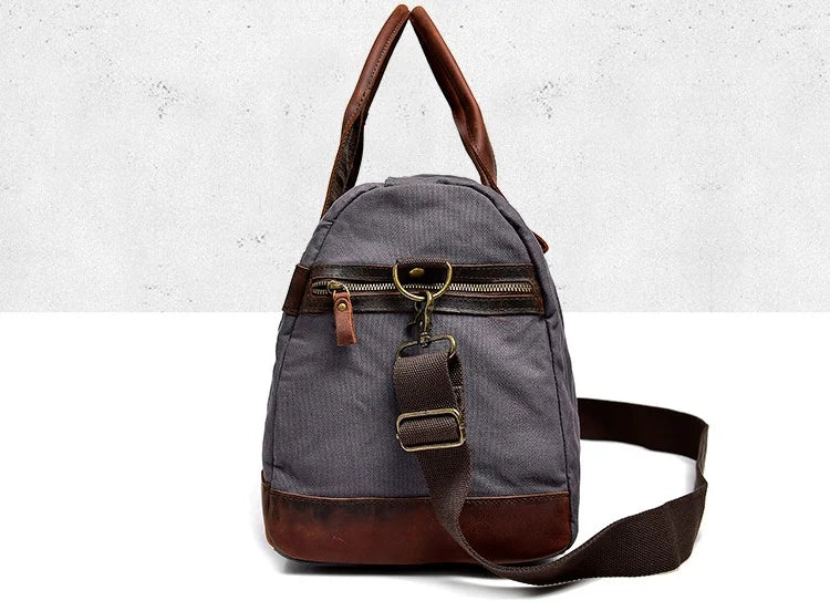 Vintage Waxed Canvas Men Luggage bag Genuine Leather Men Travel Bags Large Duffel Bags Weekend bag of trip Overnight carry on