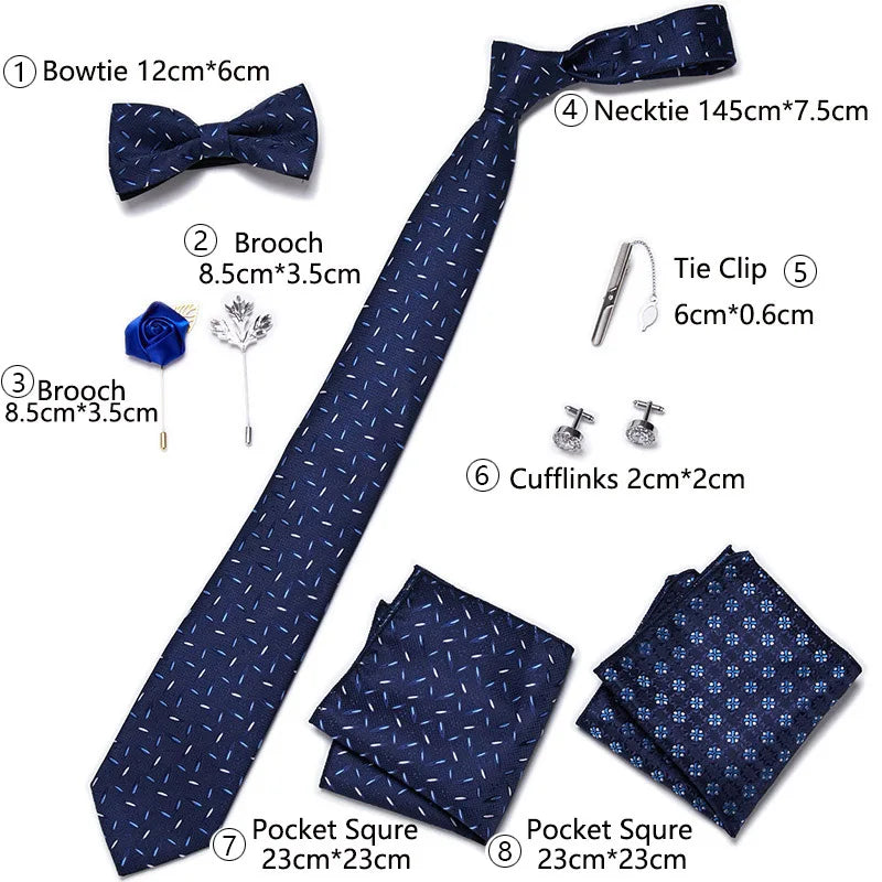 Men's Tie Set Luxury Gift Box Silk Tie Necktie Set 8pcs Inside Packing Festive Present Cravat Pocket Squares Holiday Gift Men
