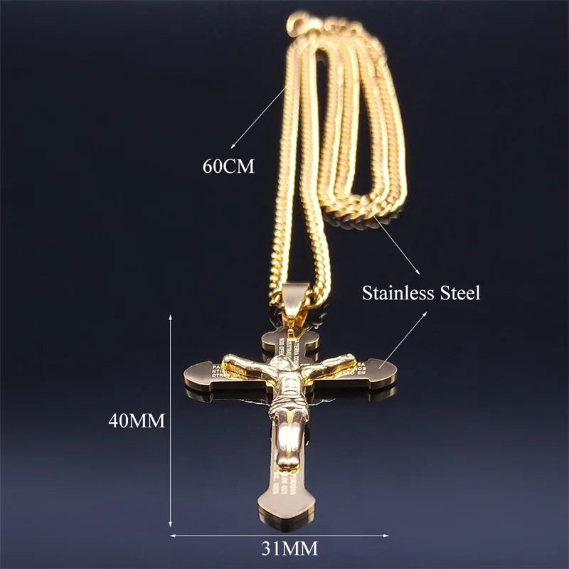 Christian Bible Stainless Steel Jesus Cross Long Necklace Men/Women Necklace Pendant Religious Jewelry acero inoxidable N6193S05