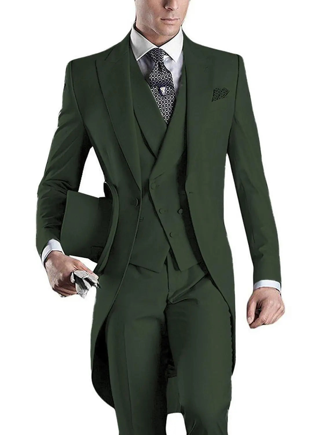 Mens 3 Pieces Suit Casual Formal Business Groomsmen White Burgundy Lapel Tuxedos For Wedding (Blazer+Pants+Vest)
