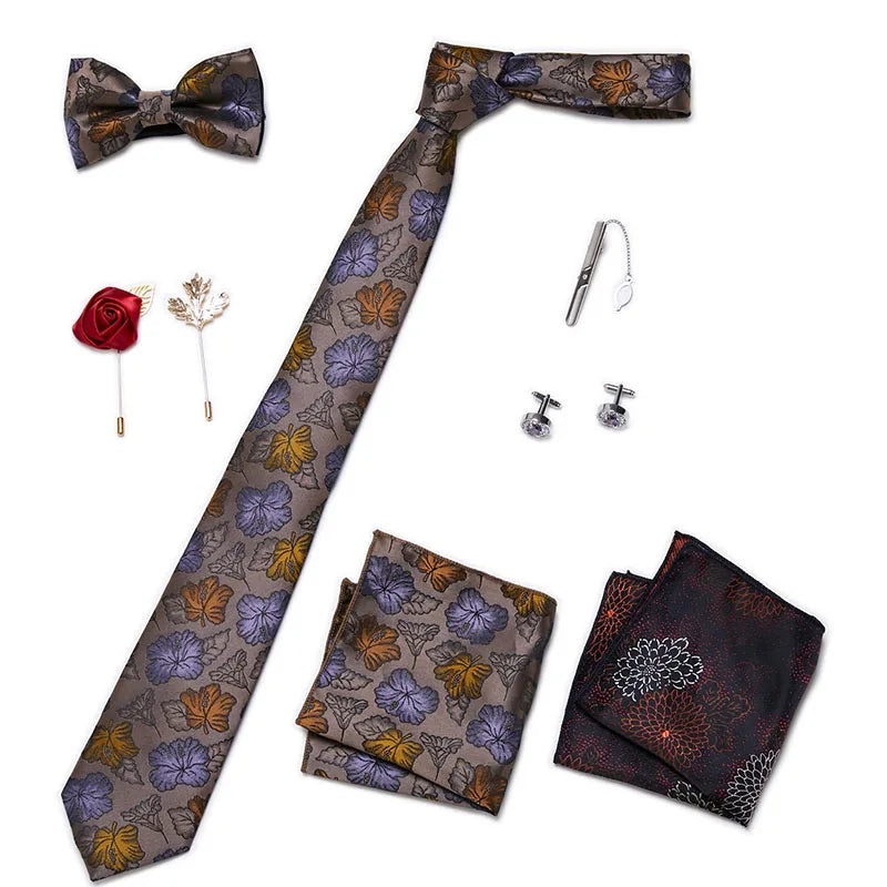 Men's Tie Set Luxury Gift Box Silk Tie Necktie Set 8pcs Inside Packing Festive Present Cravat Pocket Squares Holiday Gift Men