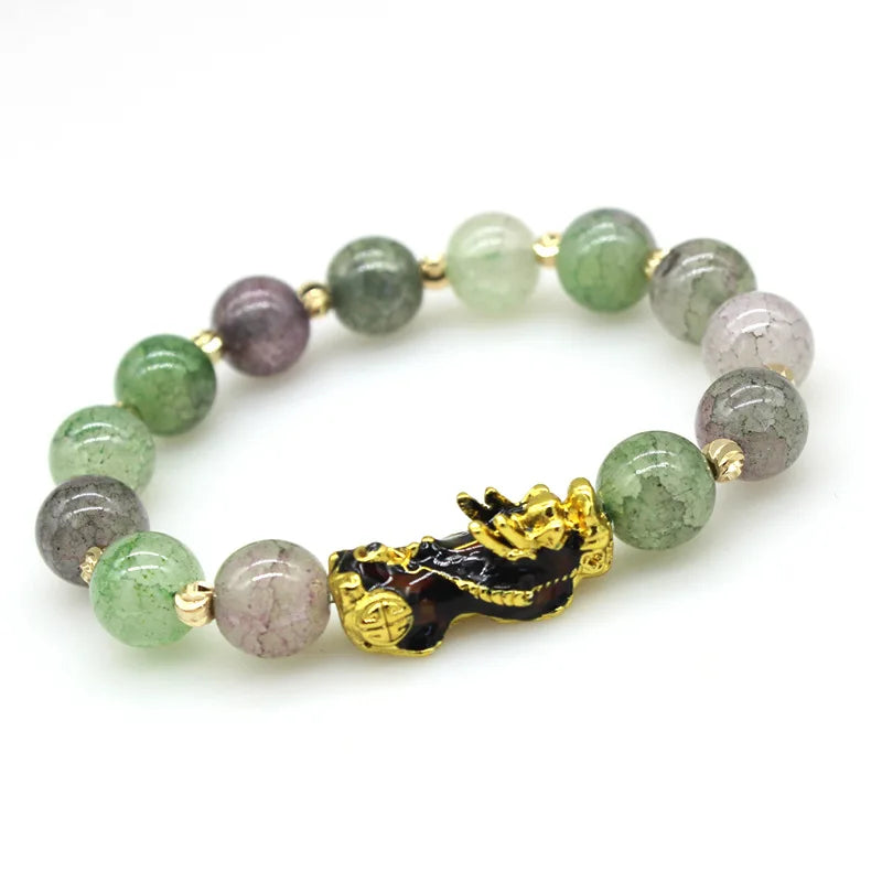 New 10mm Obsidian Stone Pixiu Bracelet For Men Women Unisex Wristband Golden Plated Black Bangles Pixiu Party Gift Jewelry