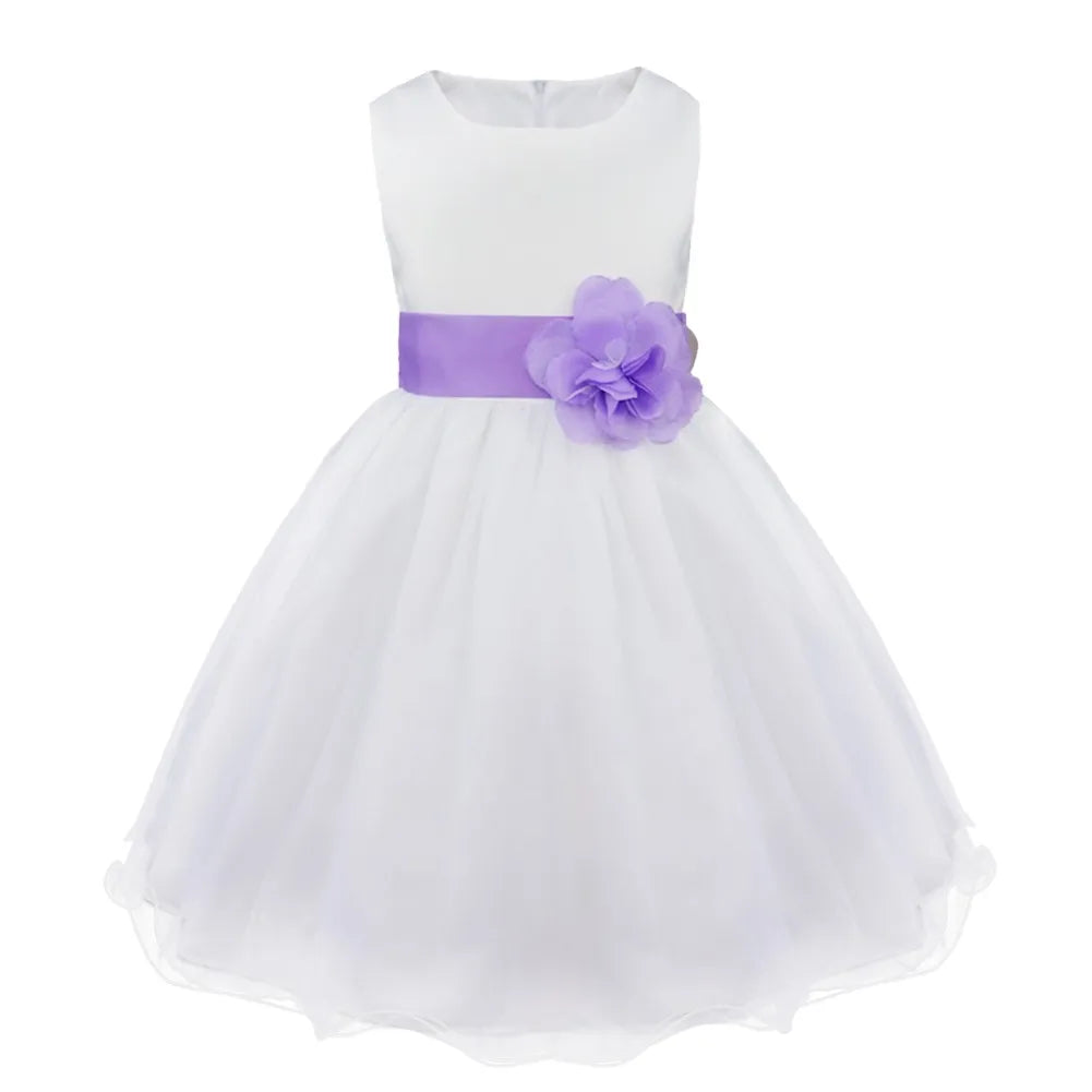 Kids Girls Wedding Pageant Dress White Bridesmaid Dresses Formal Party Princess Vestidos Cute Big Bowknot Sash Flower Girl Dress
