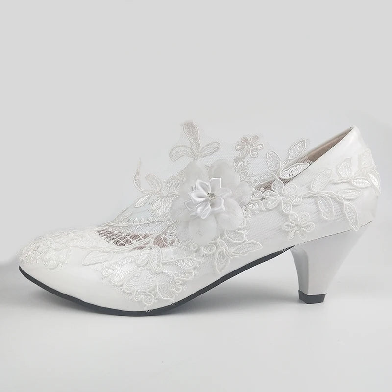 BaoYaFang White Flower Pumps New arrival womens wedding shoes Bride High heels platform shoes for woman ladies party dress shoes