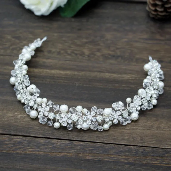 Bridal Bridesmaid Flower Girls Diamante Crystal Pearl Headband Rhinestone Wedding Prom Tiara Women Hair Accessories