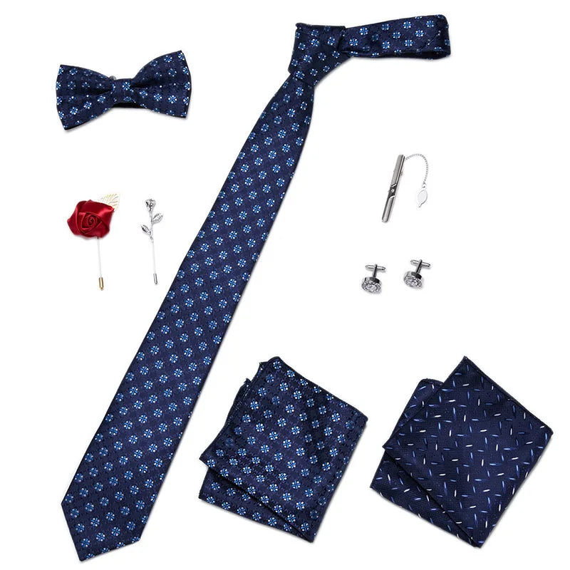 Men's Tie Set Luxury Gift Box Silk Tie Necktie Set 8pcs Inside Packing Festive Present Cravat Pocket Squares Holiday Gift Men