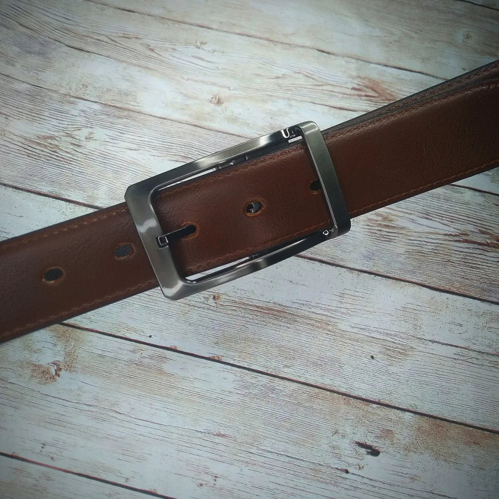 1Pcs Men's Genuine Leather Reversible Belt Rotated Buckle Two In One Big And Tall