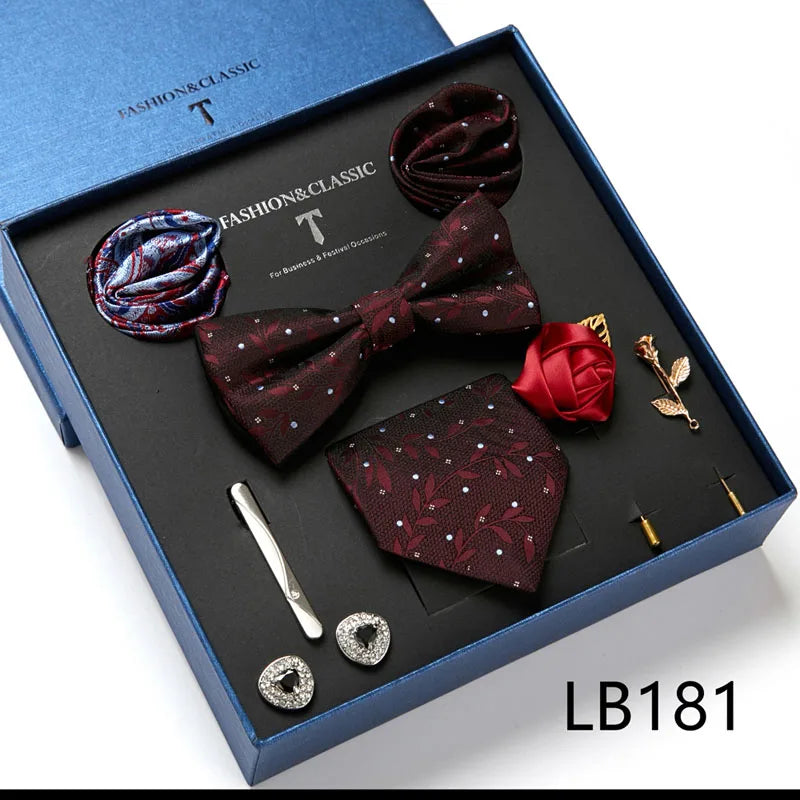 Men's Tie Set Luxury Gift Box Silk Tie Necktie Set 8pcs Inside Packing Festive Present Cravat Pocket Squares Holiday Gift Men