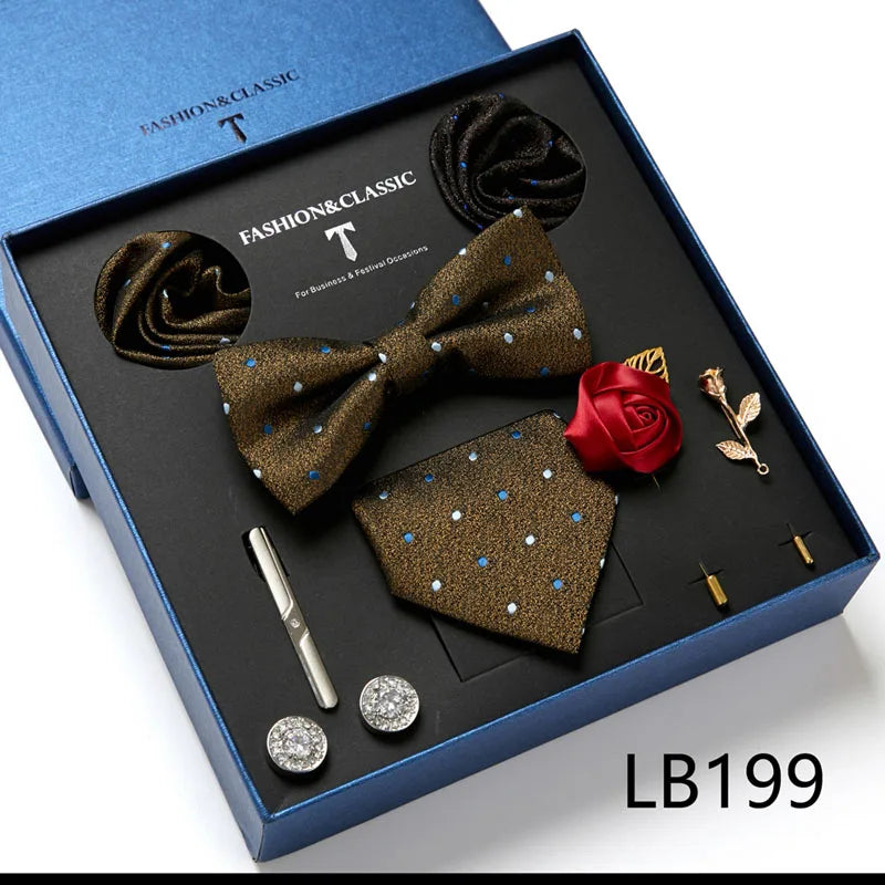 Men's Tie Set Luxury Gift Box Silk Tie Necktie Set 8pcs Inside Packing Festive Present Cravat Pocket Squares Holiday Gift Men