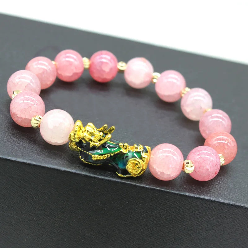 New 10mm Obsidian Stone Pixiu Bracelet For Men Women Unisex Wristband Golden Plated Black Bangles Pixiu Party Gift Jewelry