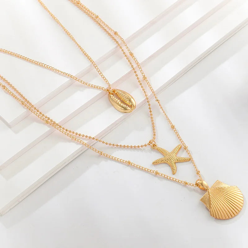 KSRA 2019 Fashion Popular Beach Street Shot Alloy Shell Starfish Scallop Multi-layer Female Necklace
