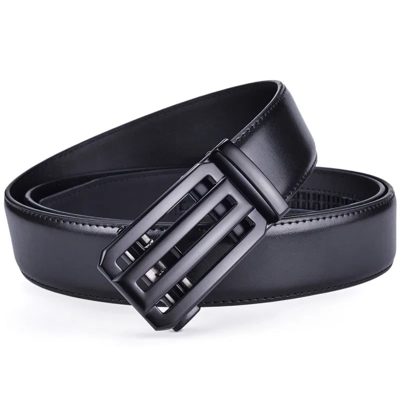 Men’s Genuine Leather Ratchet Dress Belt with Automatic Sliding Buckle Plus Size