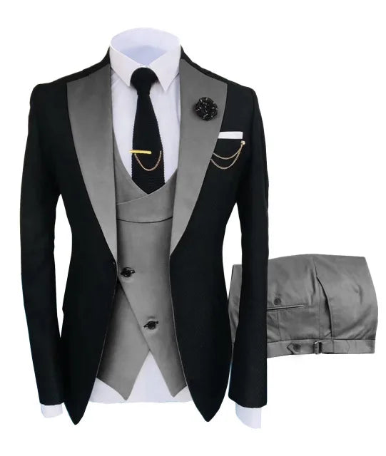 Men Suits 3 Pieces Tailored Best Man Groom Wedding Tuxedo Slim Fit Jacquard Two-color Blazer Jacket Vest Pants Tuxedo Clothing