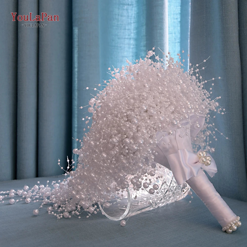 YouLaPan F24 Elegant Wedding Bouquet with Pearl Wedding Flowers Bridal Bouquets Bride Bouquet White Ivory Bridal Bouquet