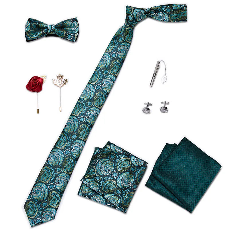 Men's Tie Set Luxury Gift Box Silk Tie Necktie Set 8pcs Inside Packing Festive Present Cravat Pocket Squares Holiday Gift Men