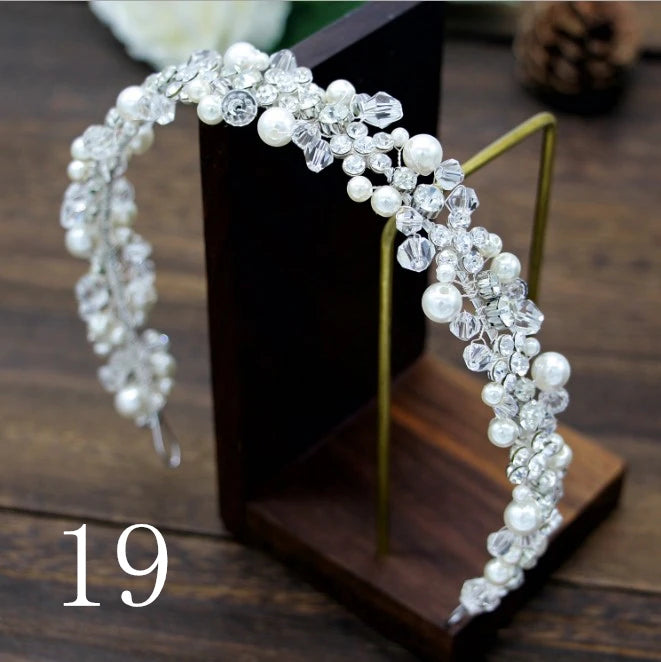 Bridal Bridesmaid Flower Girls Diamante Crystal Pearl Headband Rhinestone Wedding Prom Tiara Women Hair Accessories