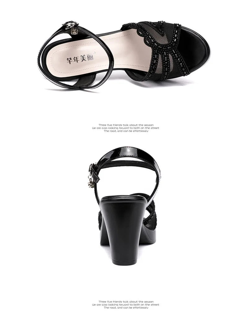 BEYARNE Big Size 32-43 Open Head Lace Platform Sandals Summer Shoes Block High Heels Sandals Women All Match Office Party