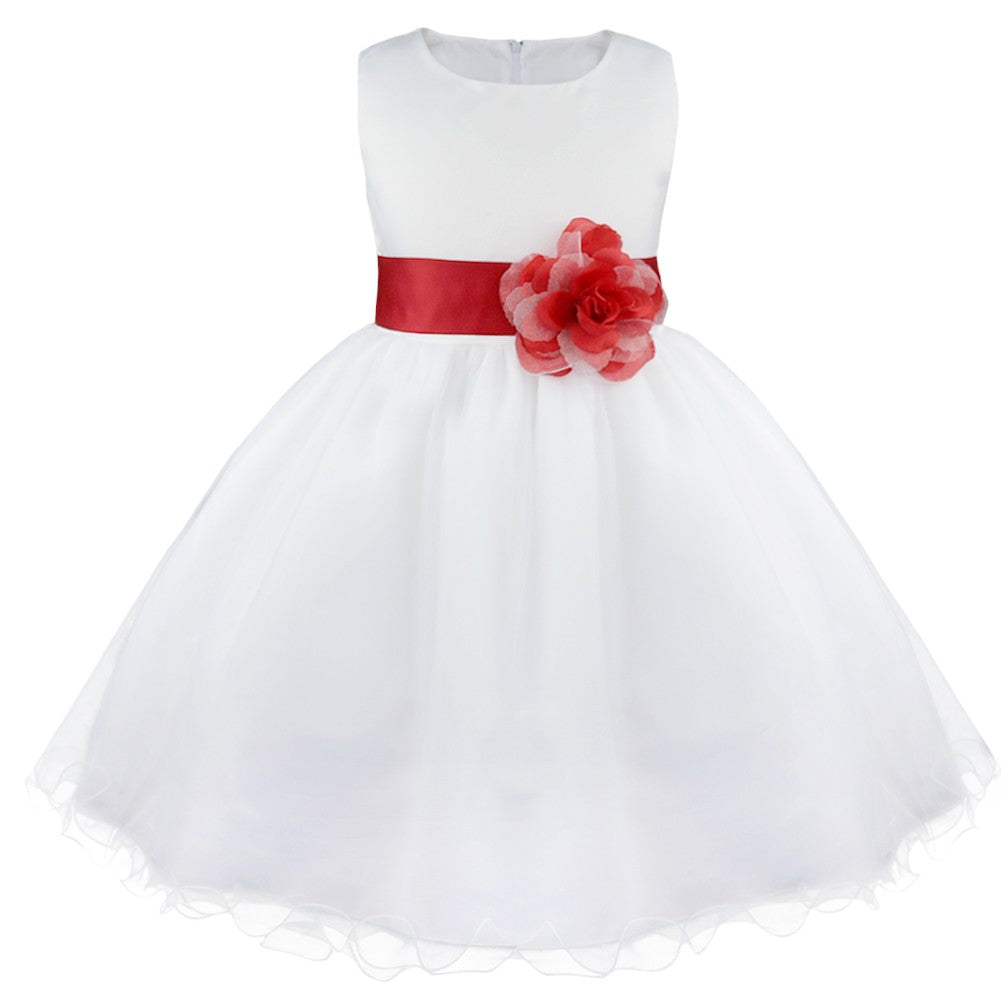 Kids Girls Wedding Pageant Dress White Bridesmaid Dresses Formal Party Princess Vestidos Cute Big Bowknot Sash Flower Girl Dress