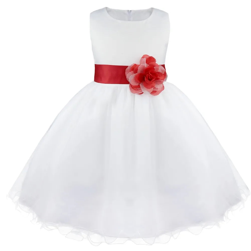 Kids Girls Wedding Pageant Dress White Bridesmaid Dresses Formal Party Princess Vestidos Cute Big Bowknot Sash Flower Girl Dress