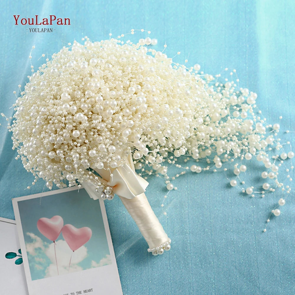 YouLaPan F24 Elegant Wedding Bouquet with Pearl Wedding Flowers Bridal Bouquets Bride Bouquet White Ivory Bridal Bouquet