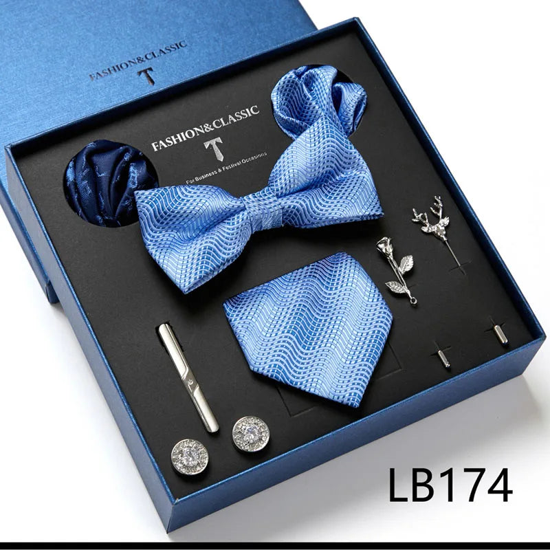 Men's Tie Set Luxury Gift Box Silk Tie Necktie Set 8pcs Inside Packing Festive Present Cravat Pocket Squares Holiday Gift Men