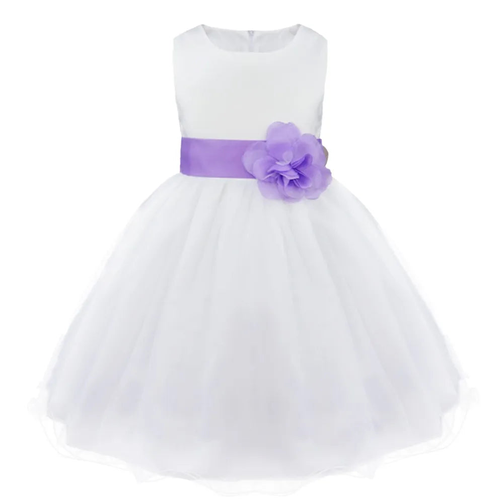Kids Girls Wedding Pageant Dress White Bridesmaid Dresses Formal Party Princess Vestidos Cute Big Bowknot Sash Flower Girl Dress