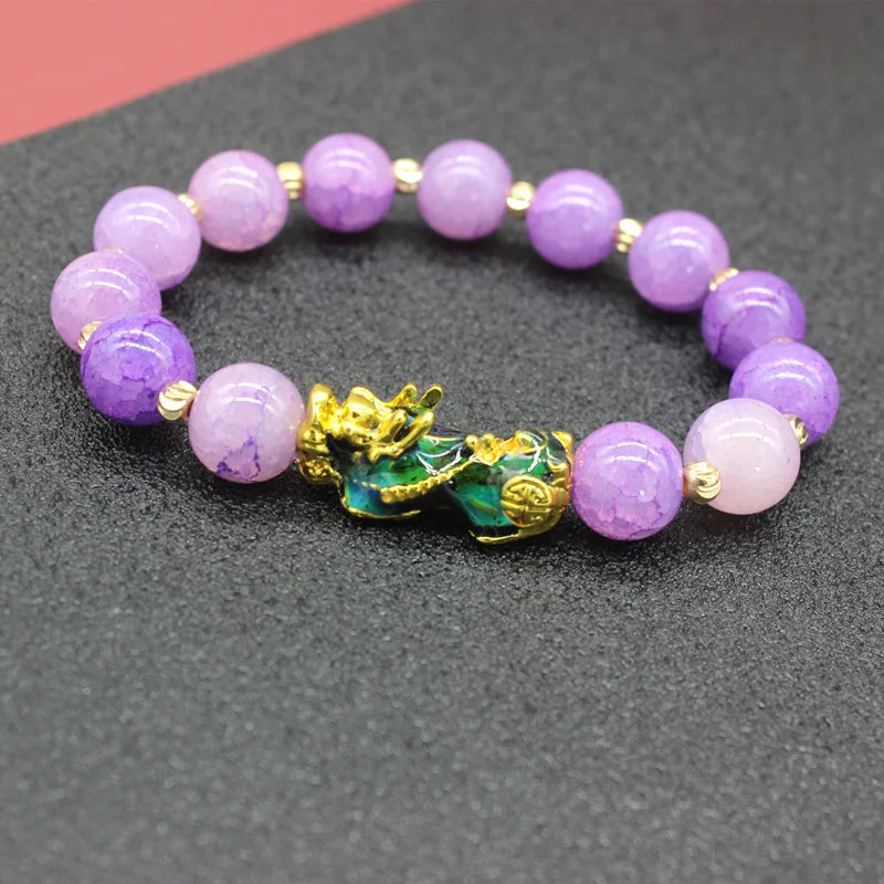 New 10mm Obsidian Stone Pixiu Bracelet For Men Women Unisex Wristband Golden Plated Black Bangles Pixiu Party Gift Jewelry