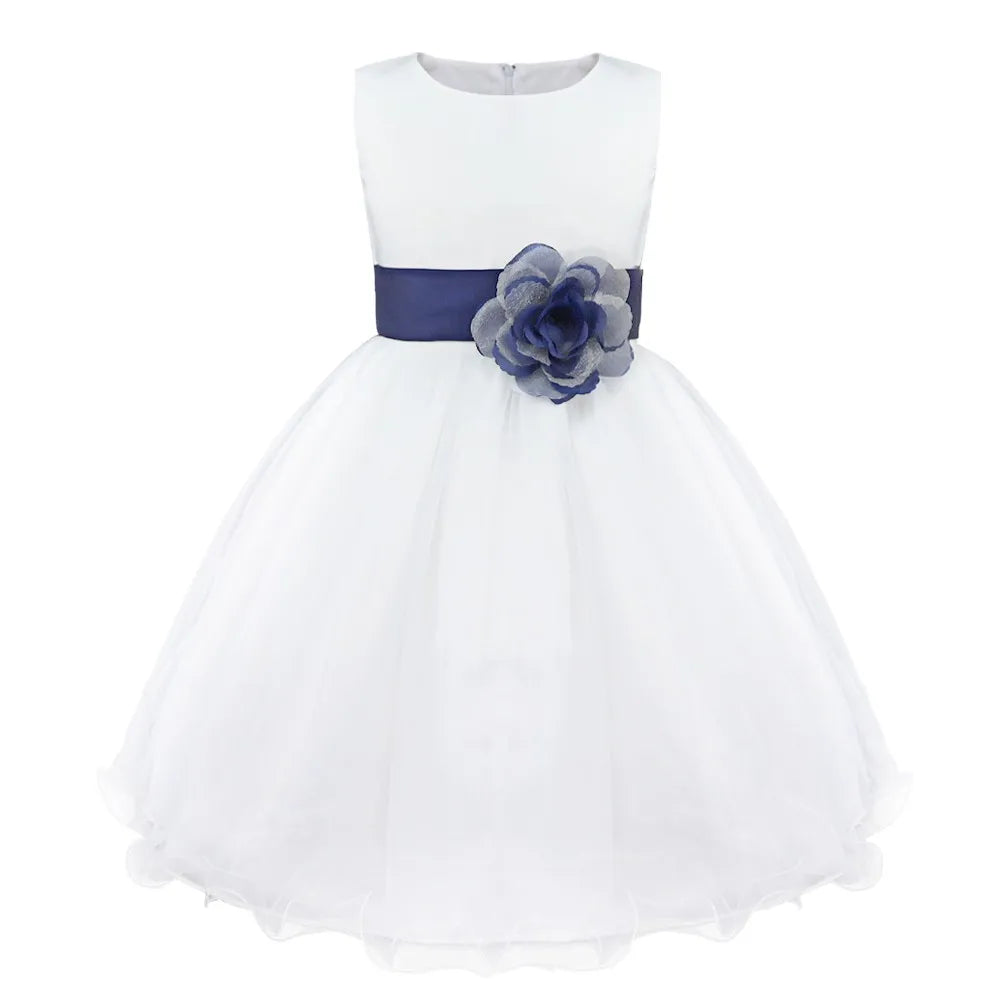 Kids Girls Wedding Pageant Dress White Bridesmaid Dresses Formal Party Princess Vestidos Cute Big Bowknot Sash Flower Girl Dress